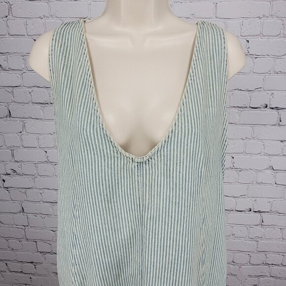 We The Free Blue 100% Cotton Denim Striped Overalls Jumpsuit Free People Large L - Picture 5 of 12